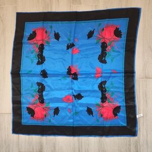 Echo scarf blue red 100%silk floral artsy square handrolled luxury Made In Japan